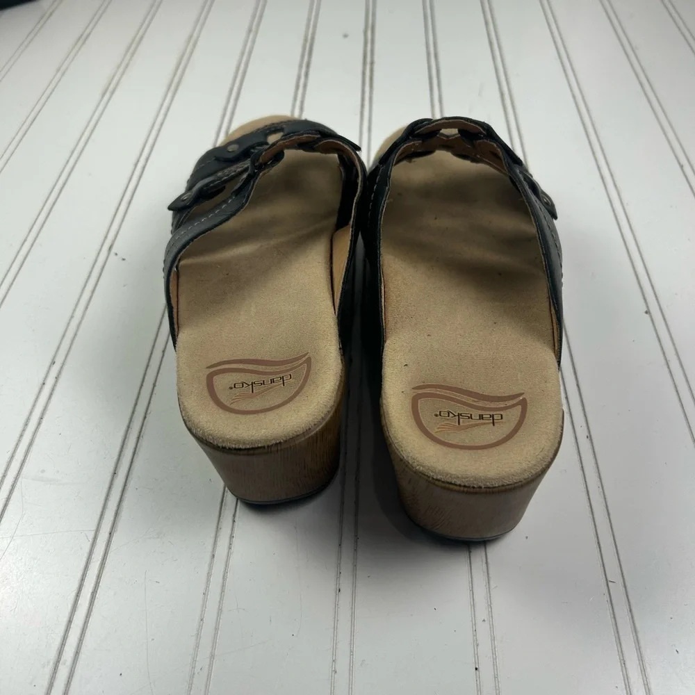 Dansko Serena Black Leather Slide Sandals Women’s Size 9-9.5
